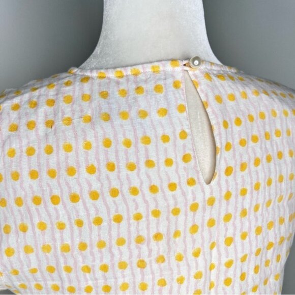 Alice Walk 100% Linen Yellow Polka Dot Baby Doll Dress S - Picture 2 of 5